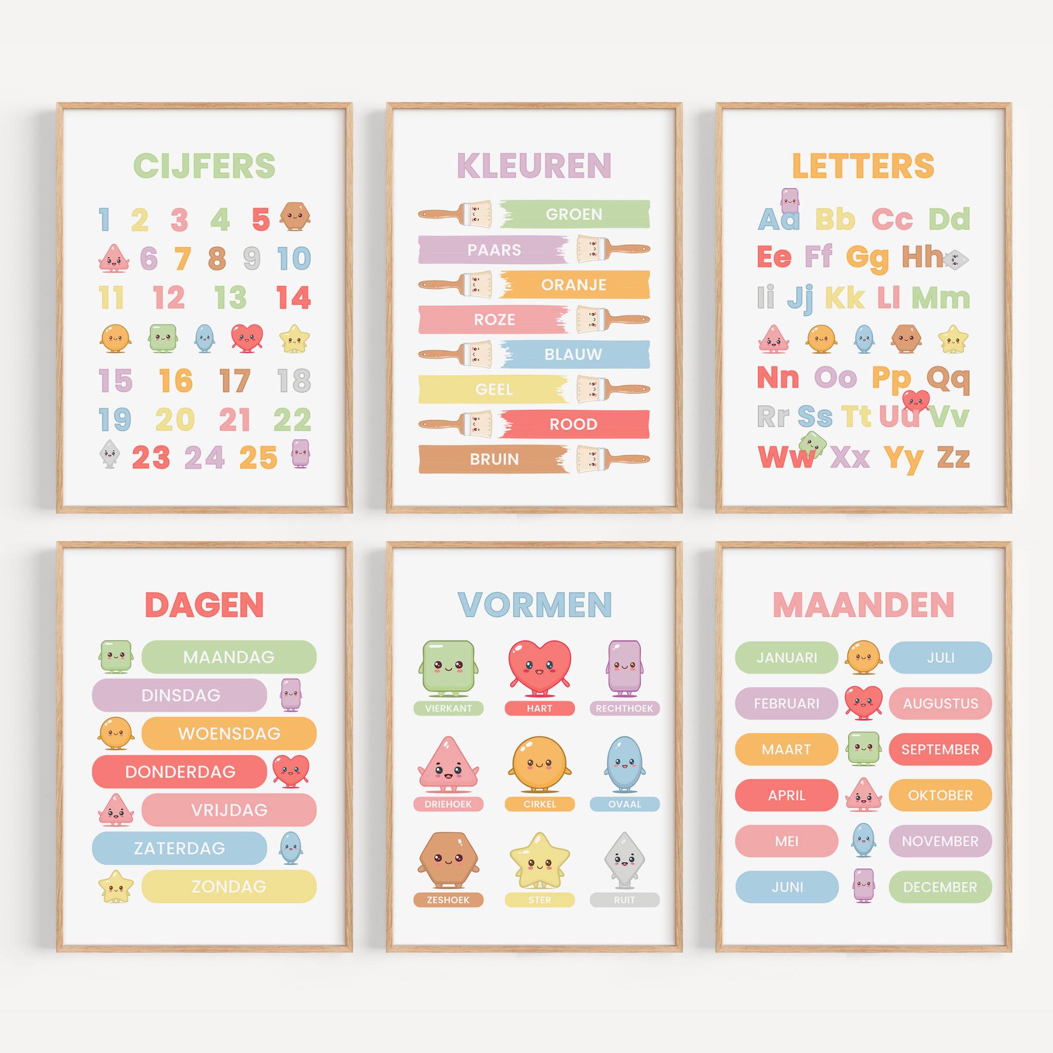 Educatieve Kinderposter Set 'Kawaii' – 6-delig