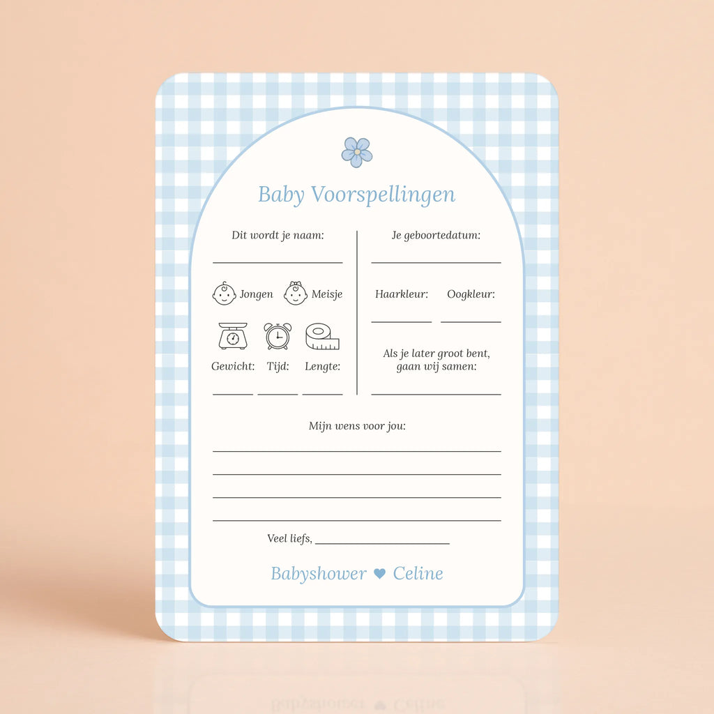 Babyshower Invulkaarten Pakket | Gingham Blauw
