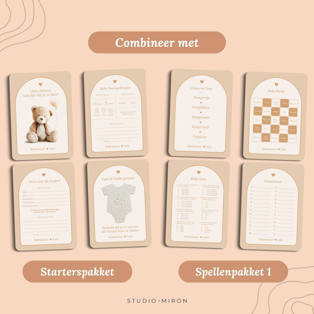 abyshower invulkaarten Combineer met Starterspakket en Spellenpakket 1 in Boho Beige Zand stijl – Studio Miron