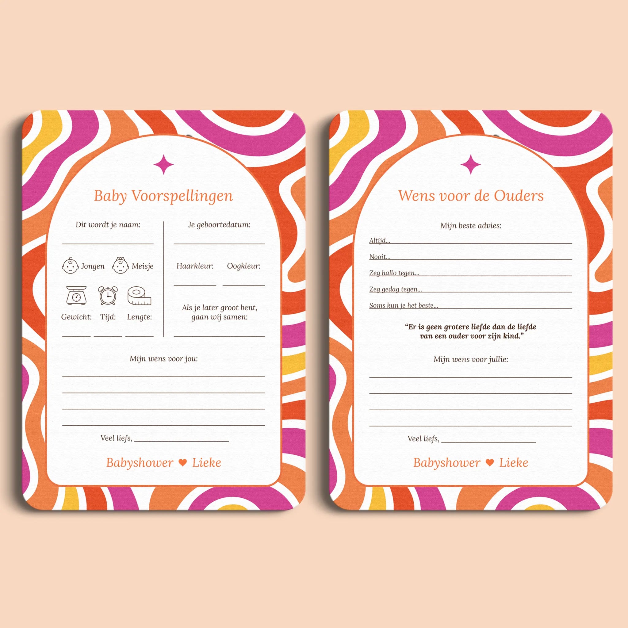 Babyshower invulkaarten Pakket in Flower Power stijl, met invulkaarten – Studio Miron