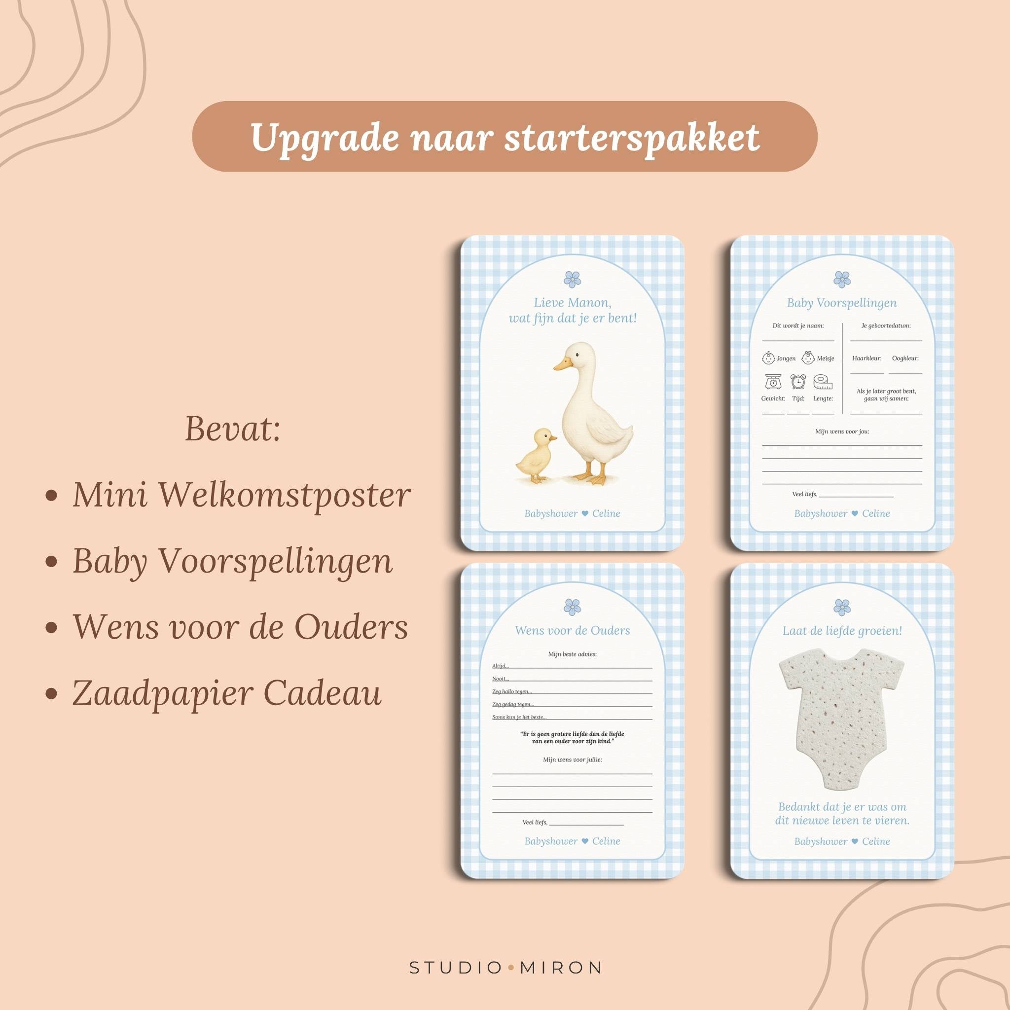 Babyshower Invulkaarten Pakket | Gingham Blauw