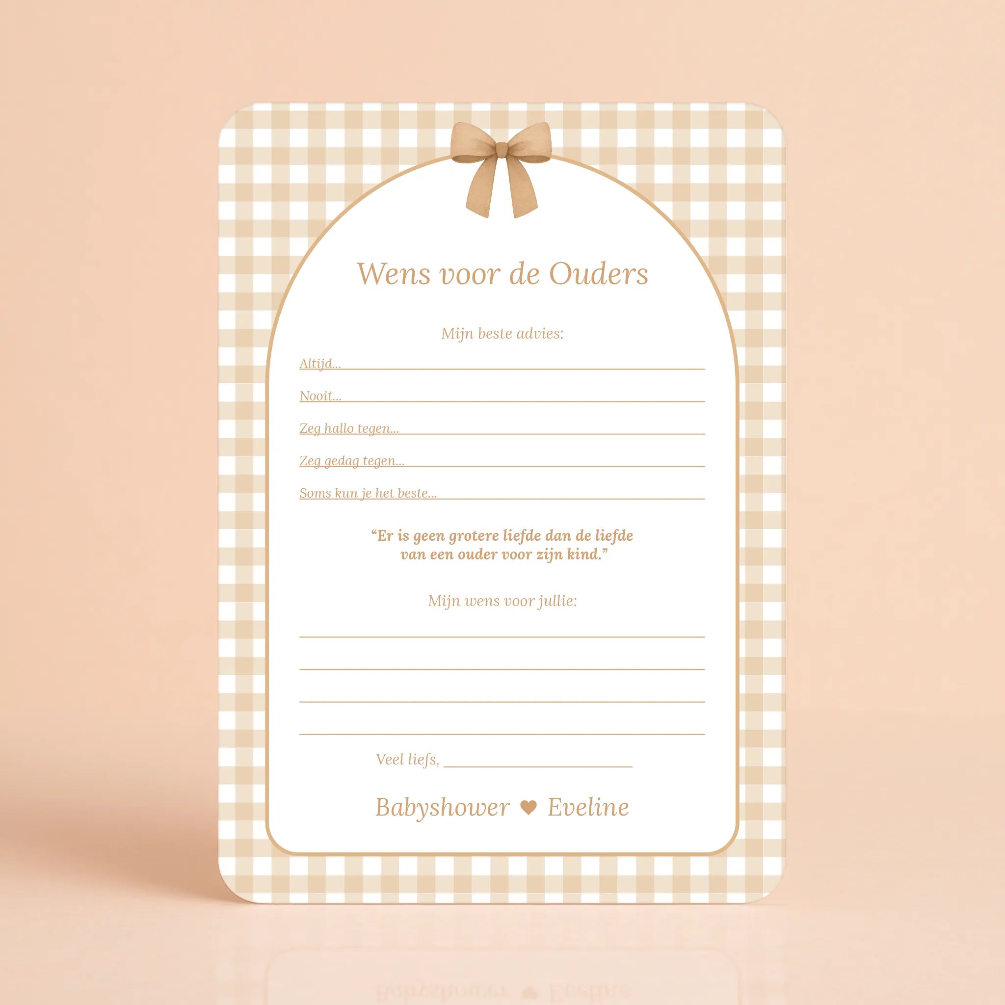 Babyshower invulkaart Wens voor de Ouders in Gingham Bruin stijl, gepersonaliseerd – Studio Miron