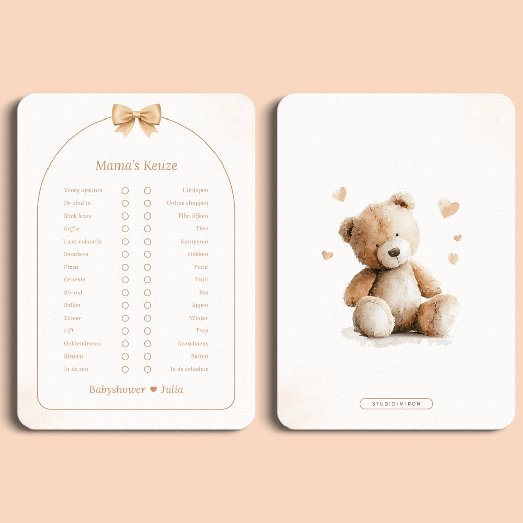 Babyshower Spiel – Mamas Wahl | Boho Schleife