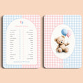 Babyshower spelletjes mamas keuze gingham roze blauw voor en achter Studio Miron