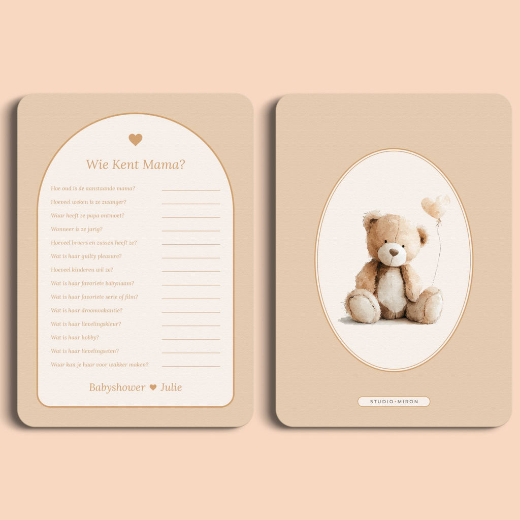 Babyshower spelletjes wie kent mama boho zand voor en achter Studio Miron
