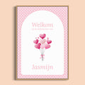 Babyshower Welkomstposter in Roze Hartjes stijl, gepersonaliseerd met naam – Studio Miron