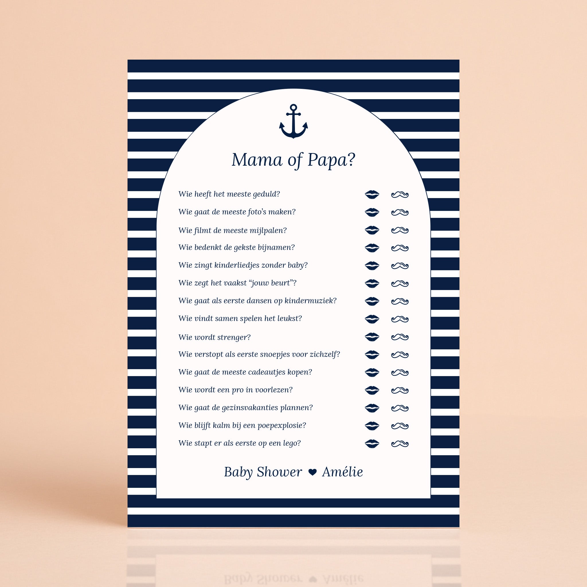Mama of Papa kaart in Navy Blue met streepjes, gepersonaliseerd met naam, Studio Miron