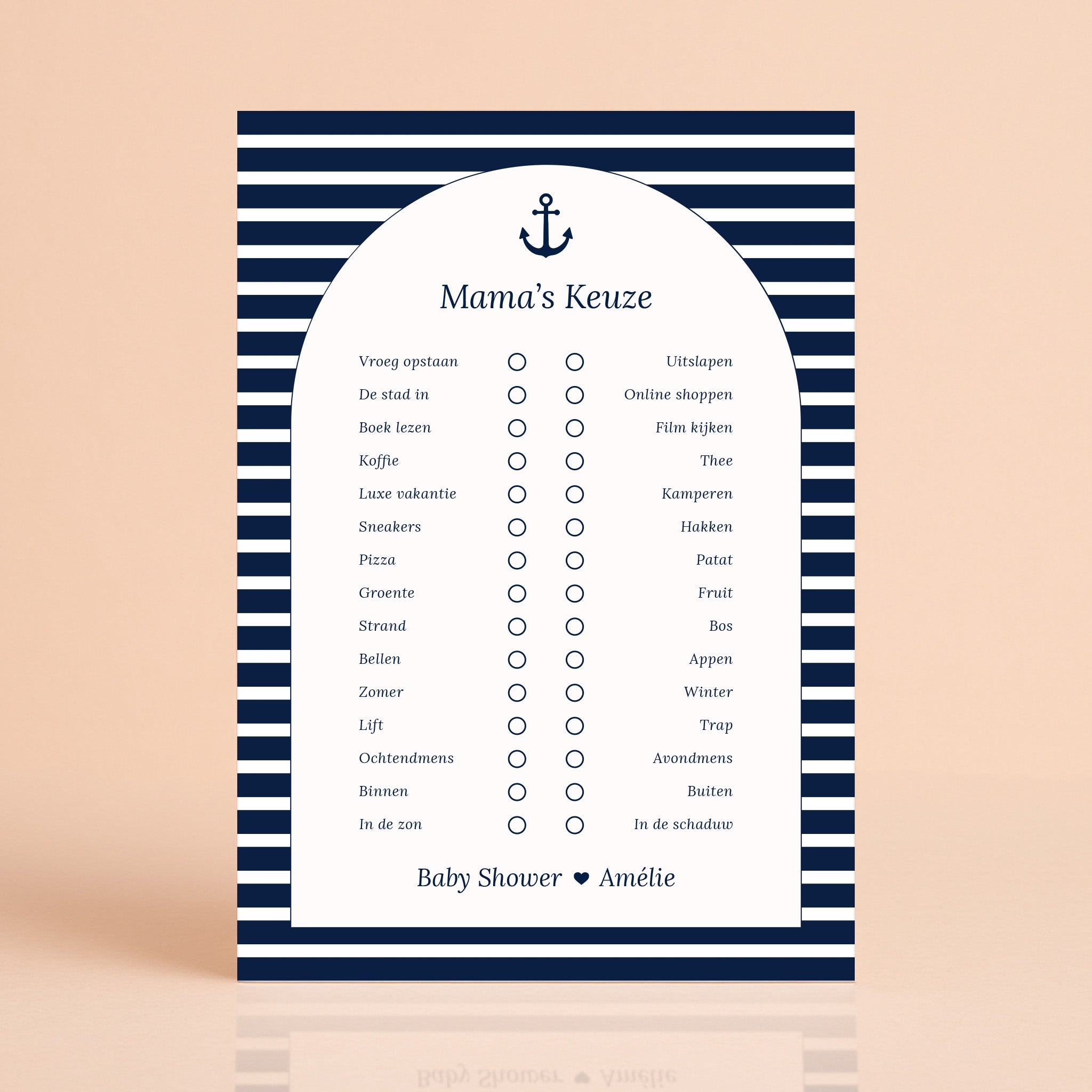 Mama’s Keuze kaart in Navy Blue met streepjes, gepersonaliseerd met naam, Studio Miron